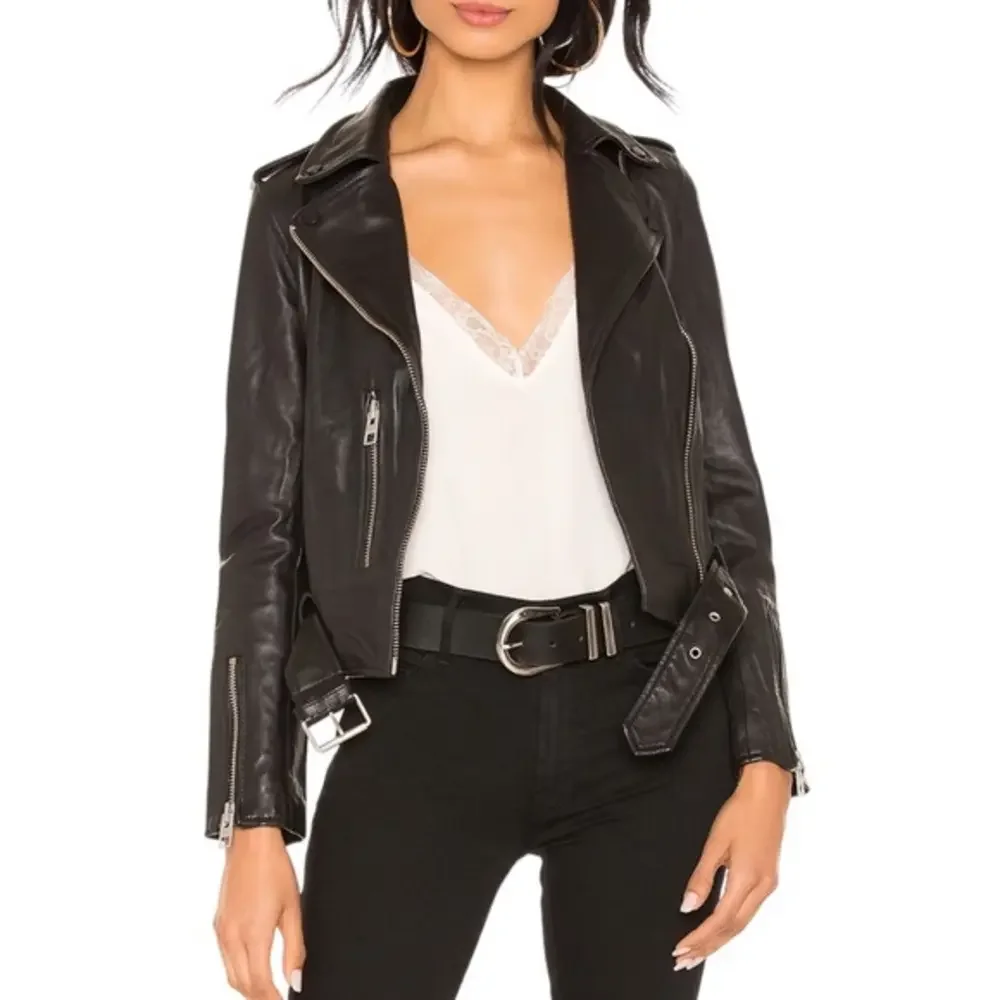 Allsaints‎ Balfern Black Leather Biker Moto Zip Jacket 00